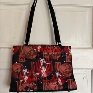 Betty Boop Rhinestone Tote Handbag Licensed Cartoon Purse Black/Red KFS/FS